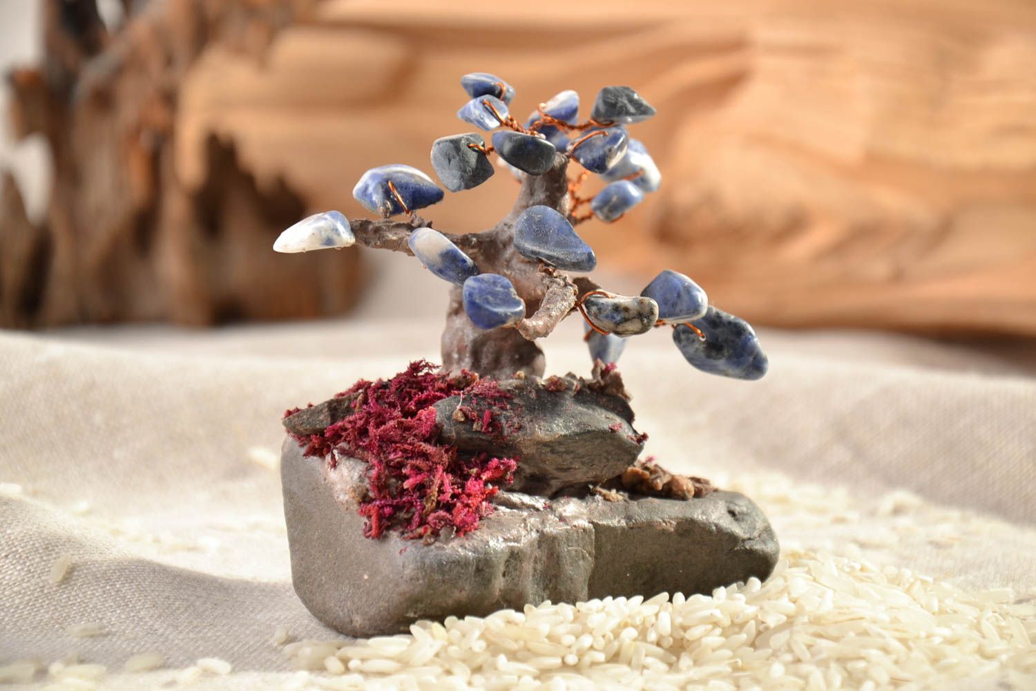 Arbre de vie en pierres naturelles bleues décoratif artificiel fait main photo 1