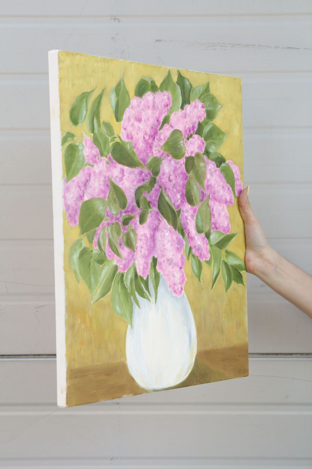 Peinture à l'huile sur toile lilas faite main photo 3