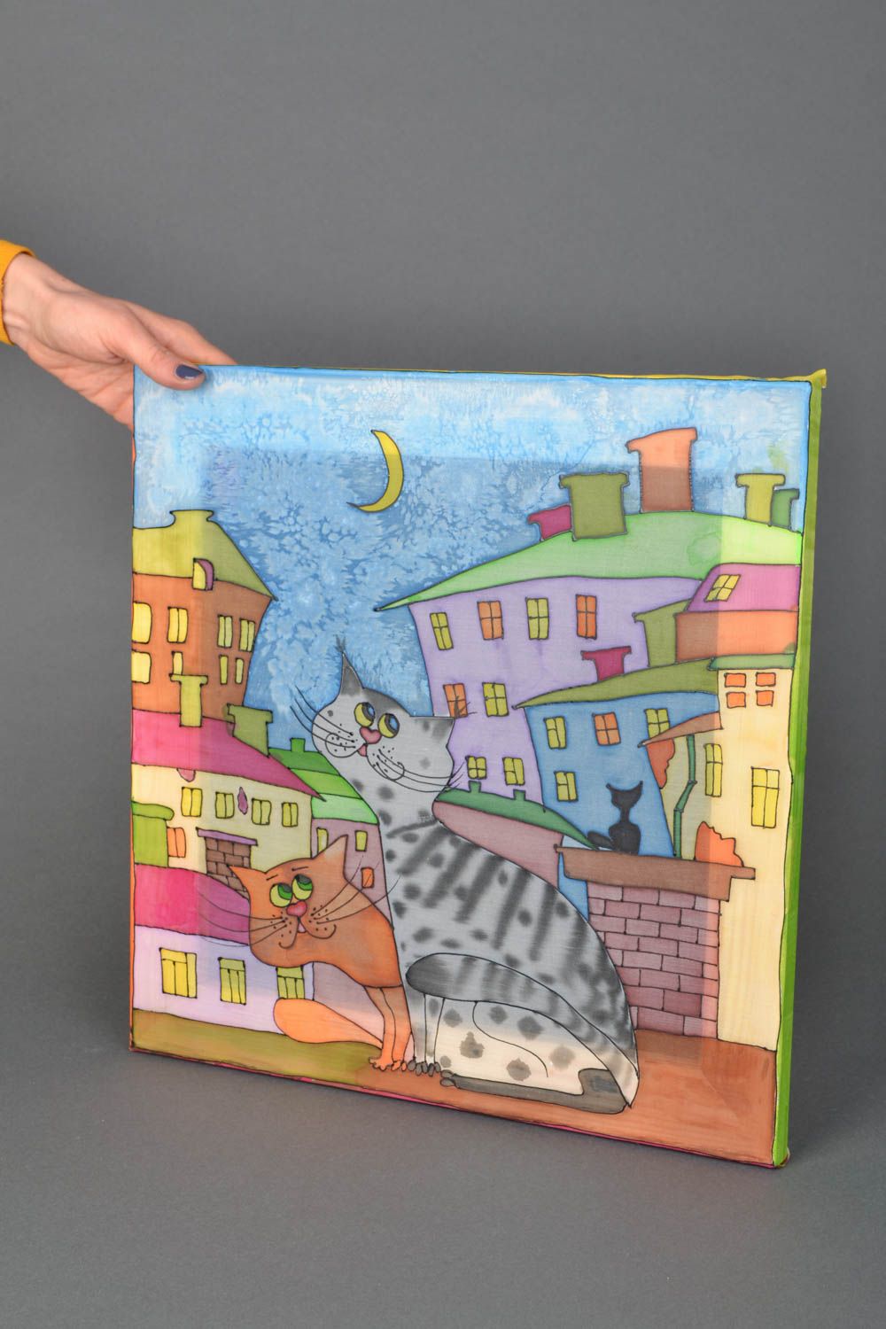 Картина в технике батик Городские коты фото 1