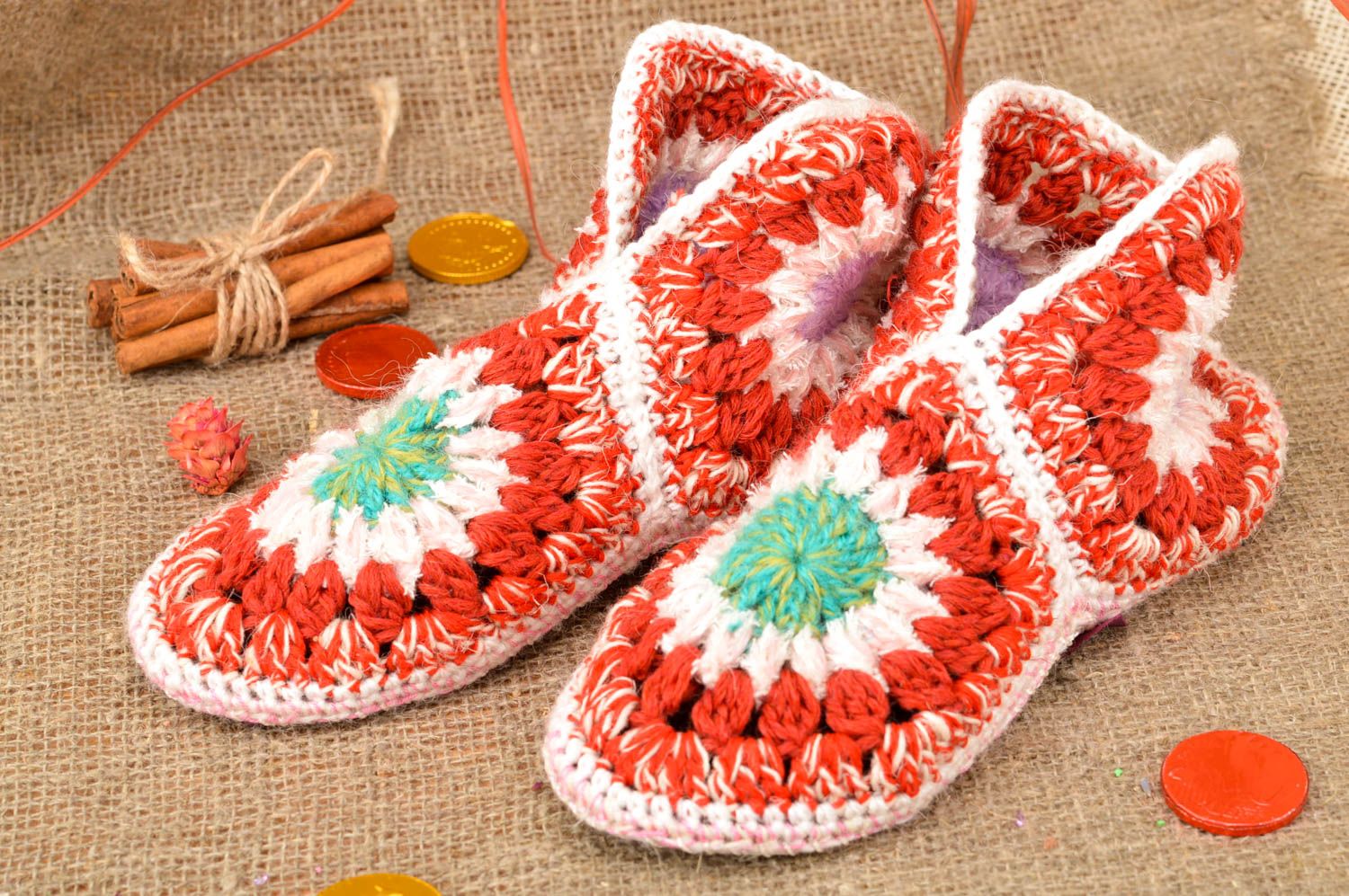 Unusual handmade crochet slippers house shoes warm womens slippers gifts for her photo 1