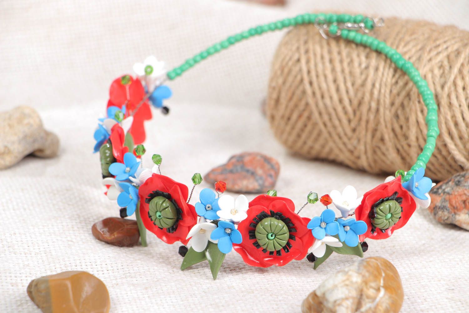 Beautiful handmade necklace designer accessory with flowers beaded jewelry photo 1