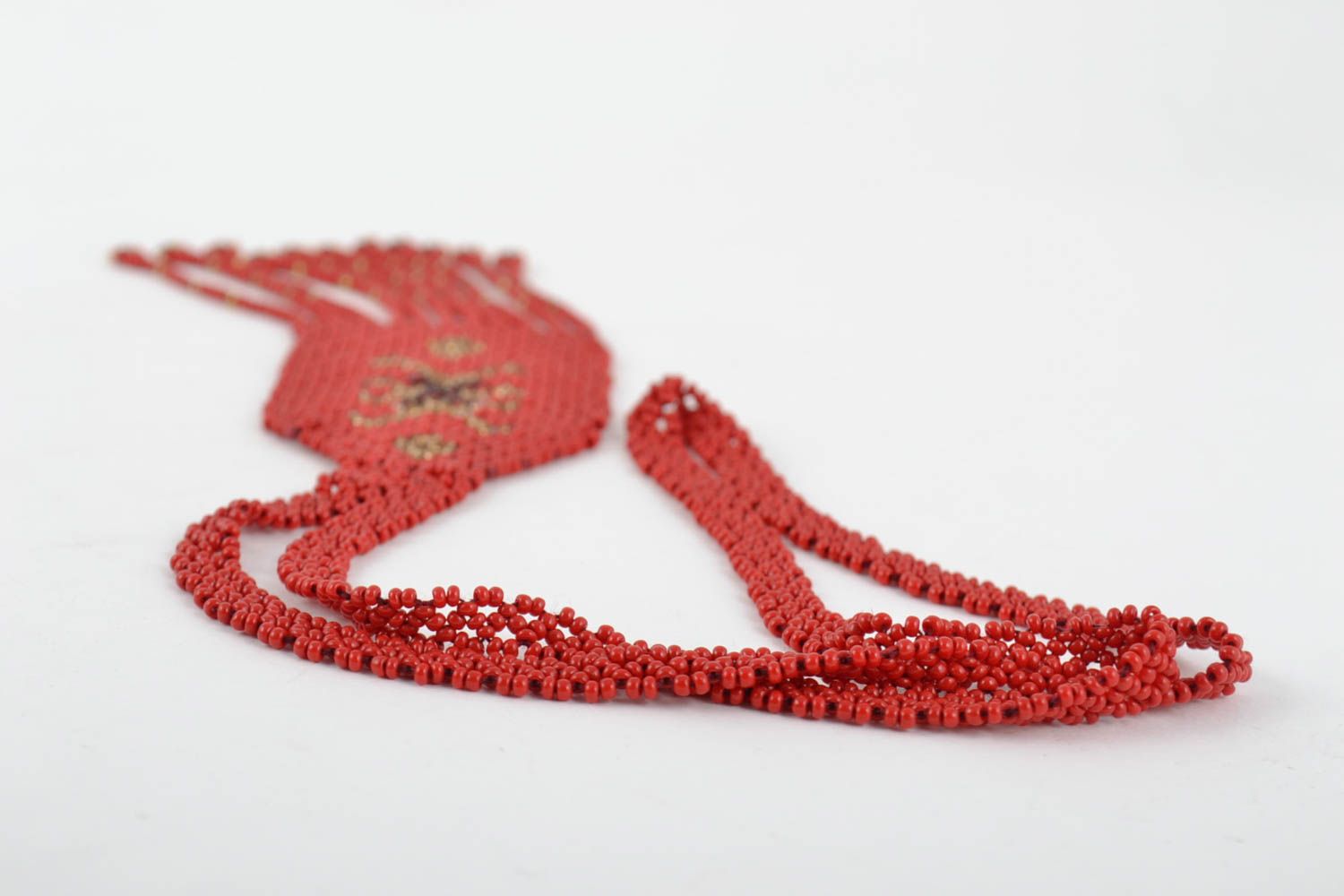 Collier en perles de rocaille tchèques fait main tressé original rouge photo 4