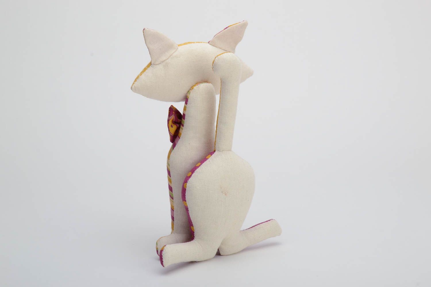 Дизайнерская игрушка из хлопка ручной работы мягкая в виде кота красивая оригинальная фото 3