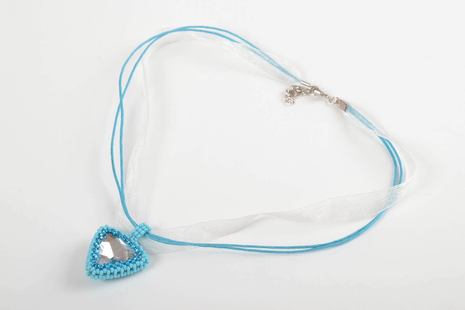 Pendentif perles de rocaille Bijou fait main avec cristal Accessoire femme photo 4