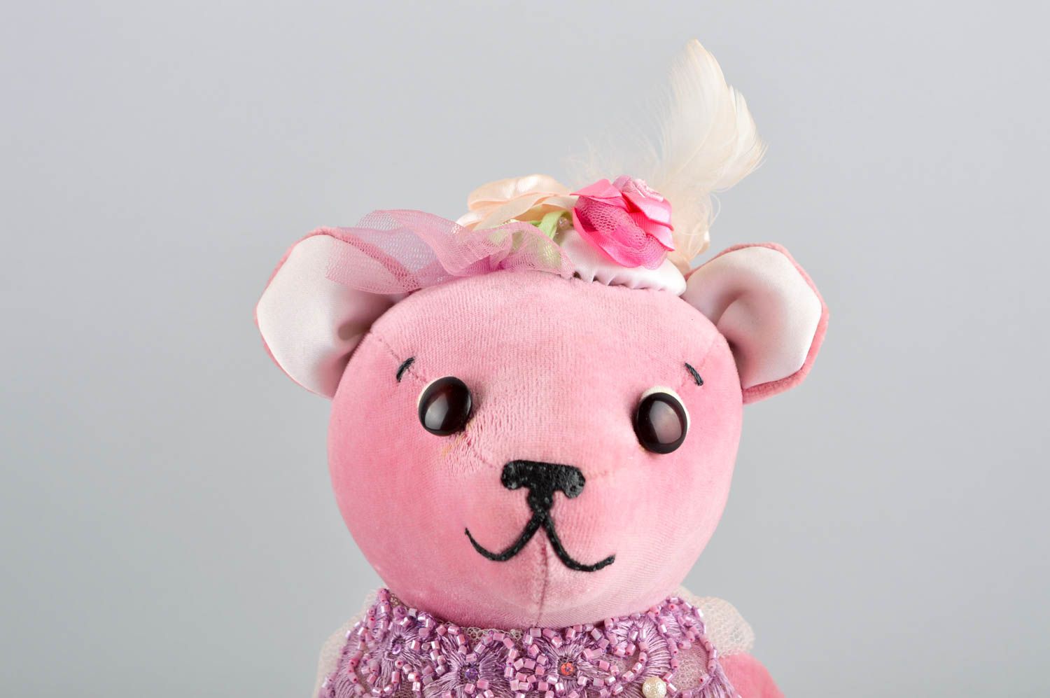 Jouet ours rose Peluche faite main originale en textile Cadeau pour enfant photo 2