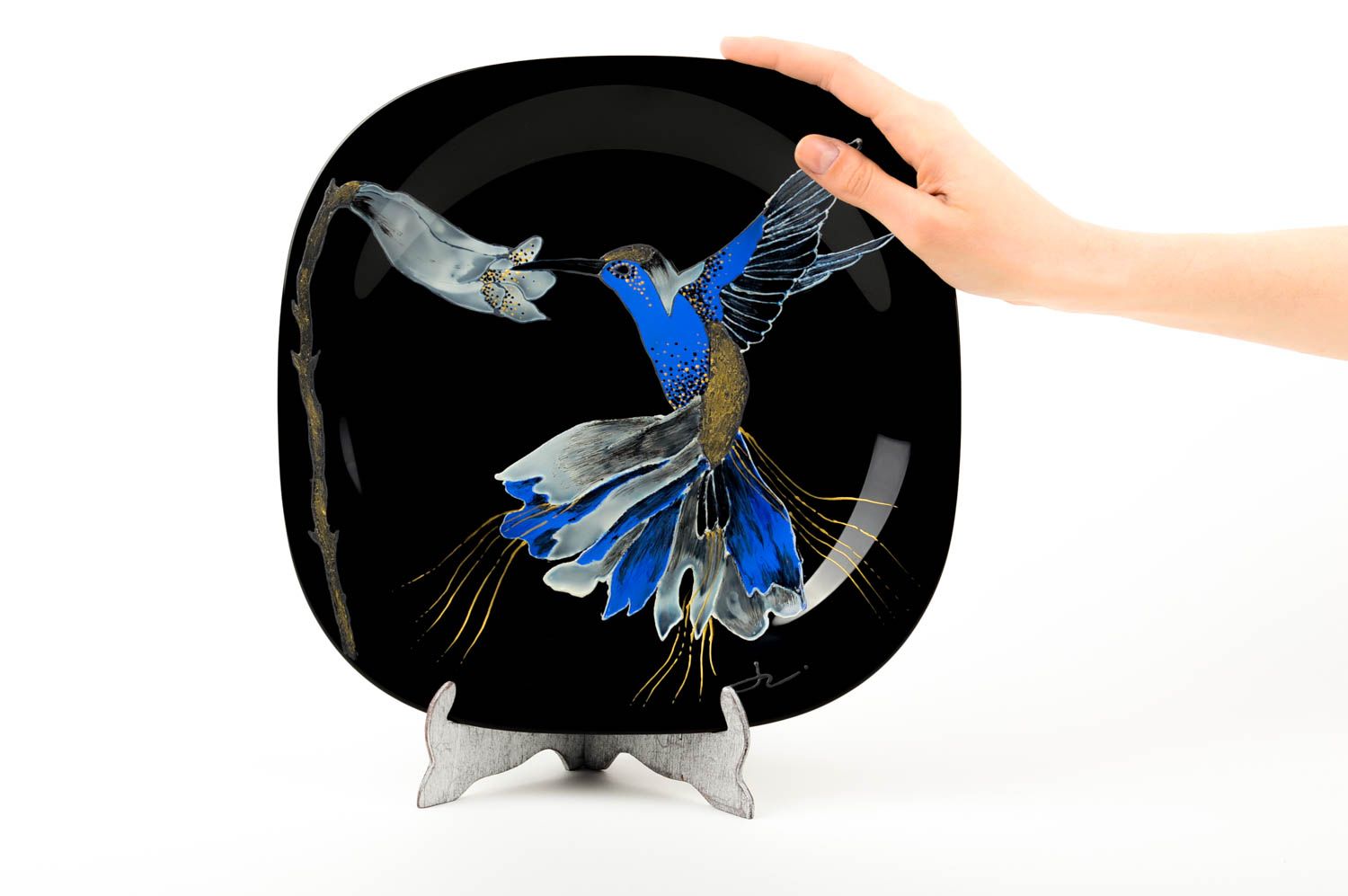 Plato de cristal hecho a mano vajilla moderna utensilio de cocina con colibrí foto 5