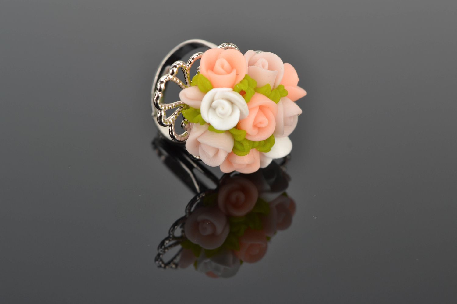 Polymer clay ring with roses photo 1