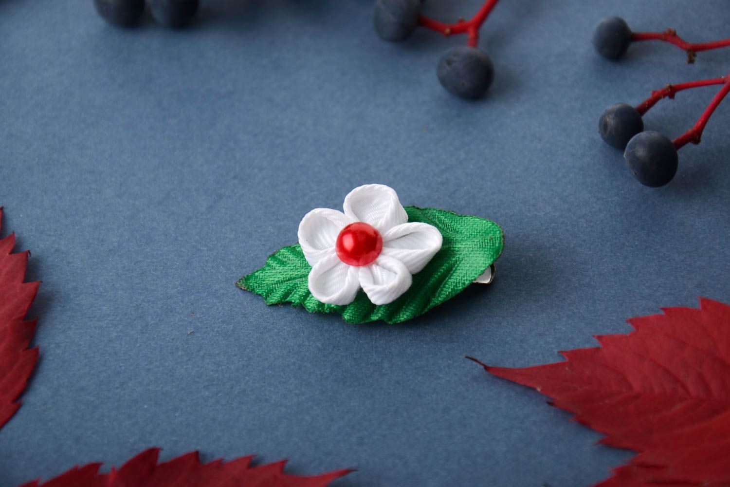 Beautiful handmade flower barrette hair clip kanzashi flower gifts for her photo 1