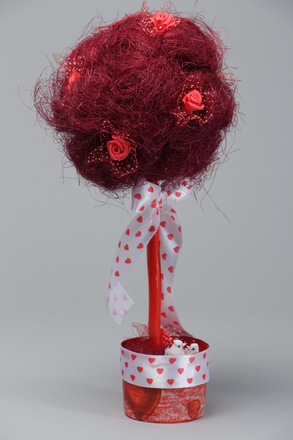 Топиарий из сизаля бордовый декоративное дерево ручной работы красивое фото 2