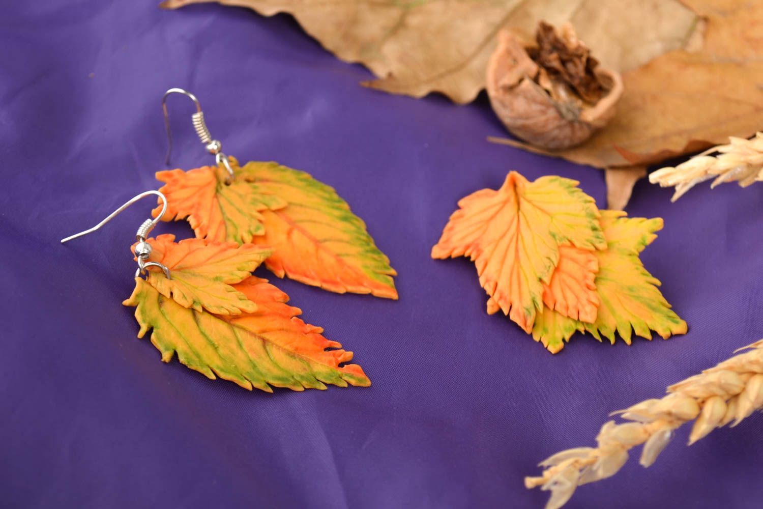 Broche y pendientes artesanales hojas conjunto de bisutería regalo original foto 1