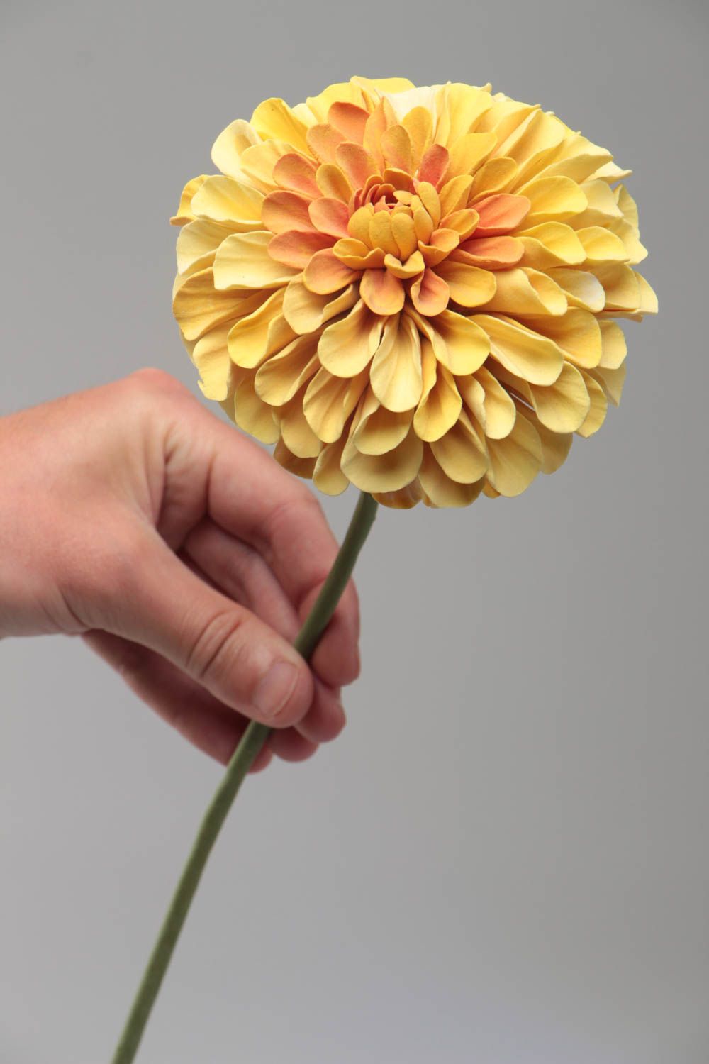Small yellow handmade decorative polymer clay flower Chrysanthemum photo 5