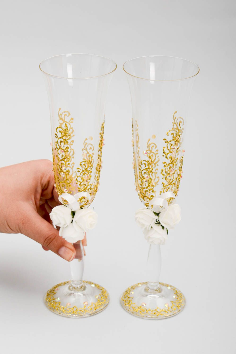 Copas para brindis artesanales accesorio para boda copas de novios dorados foto 5