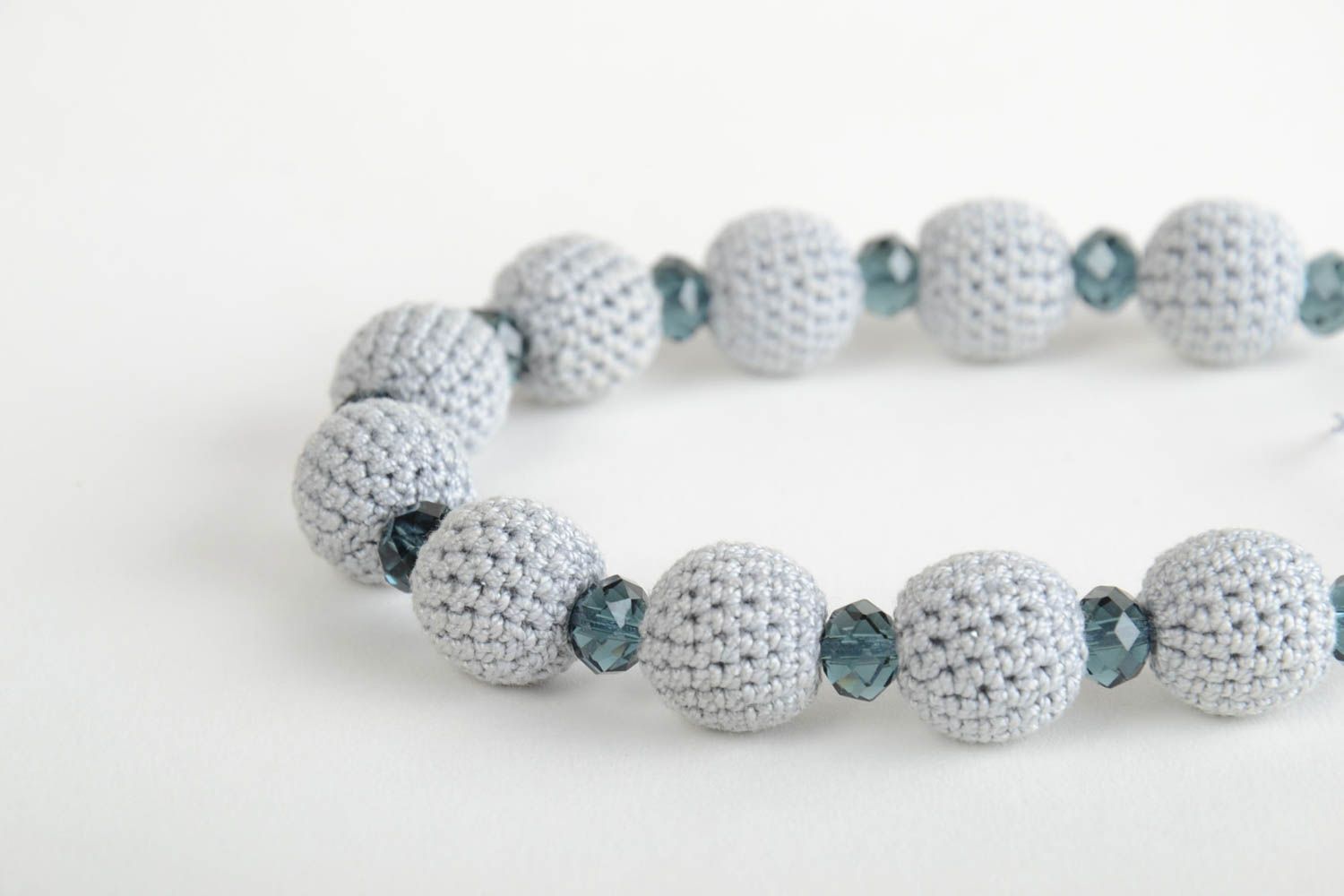 Beautiful handmade designer crochet ball bracelet of gray color photo 4