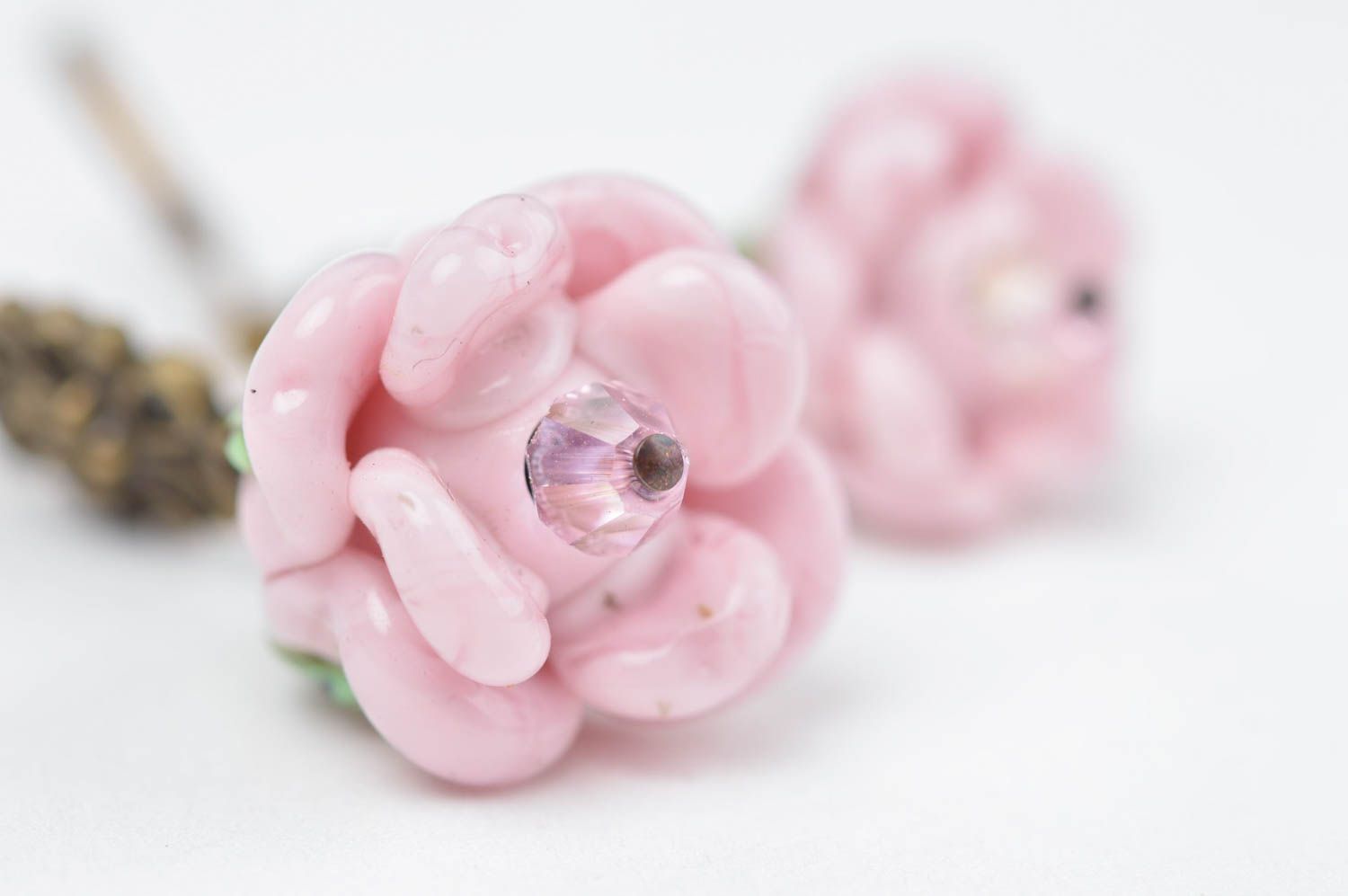 Boucles d'oreilles roses Bijoux verre fait main Cadeau femme design original photo 3