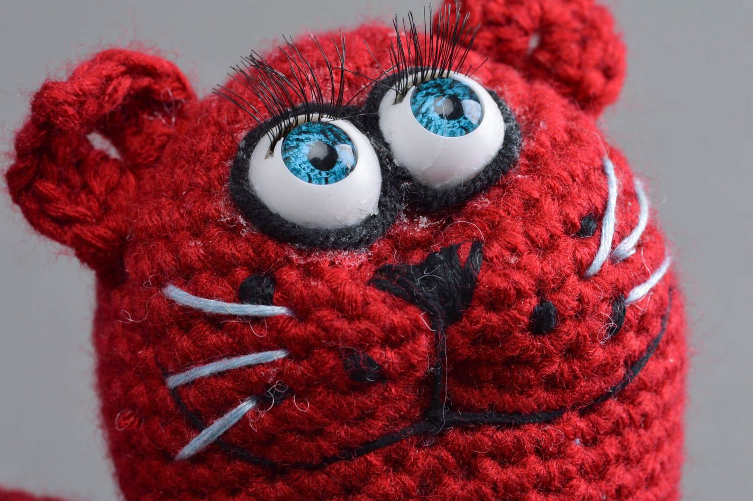 Beautiful crochet handmade unusual vinous toy in shape of cat photo 1