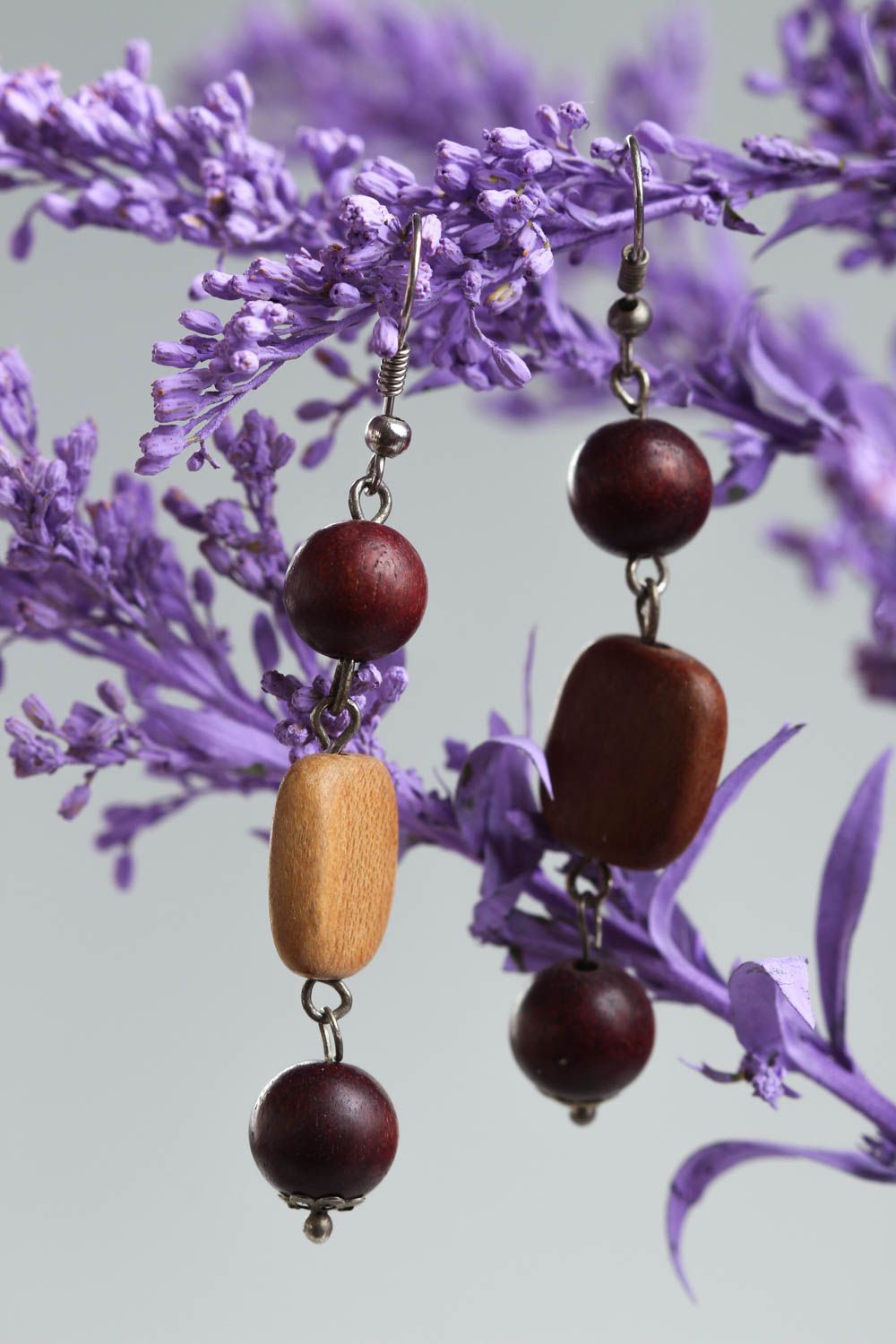 Handmade Damen Ohrringe Geschenk für Frauen Schmuck Ohrhänger aus Holz foto 1
