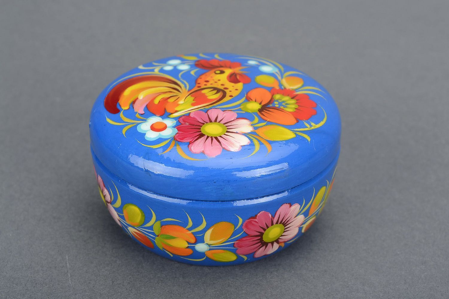 Wooden round jewelry box Rooster photo 1