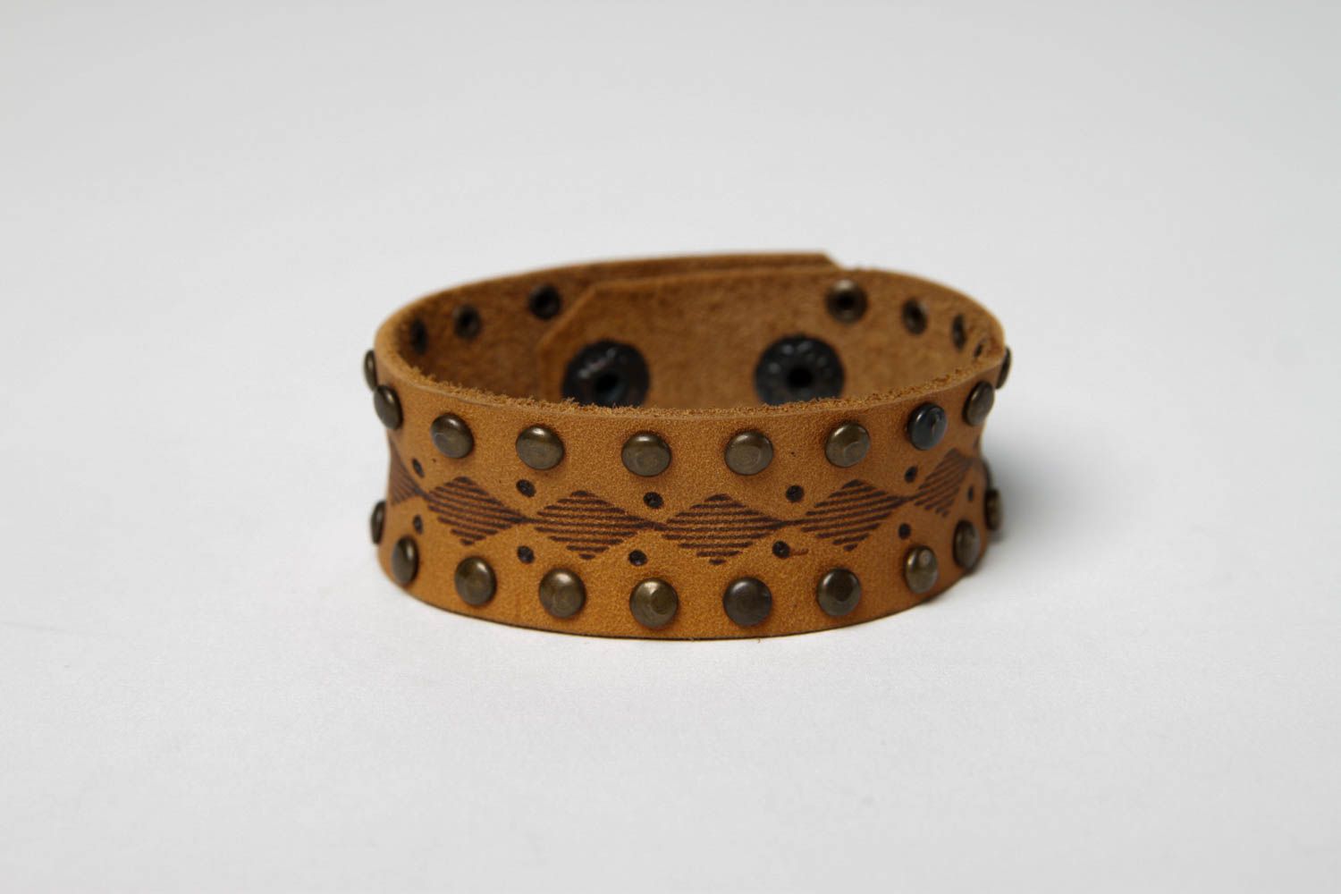 Handmade leather brown bracelet stylish designer bracelet cute accessory photo 3