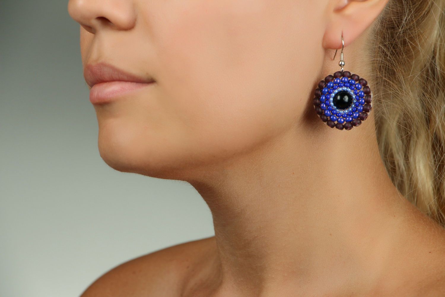Earrings with beads and agate photo 5