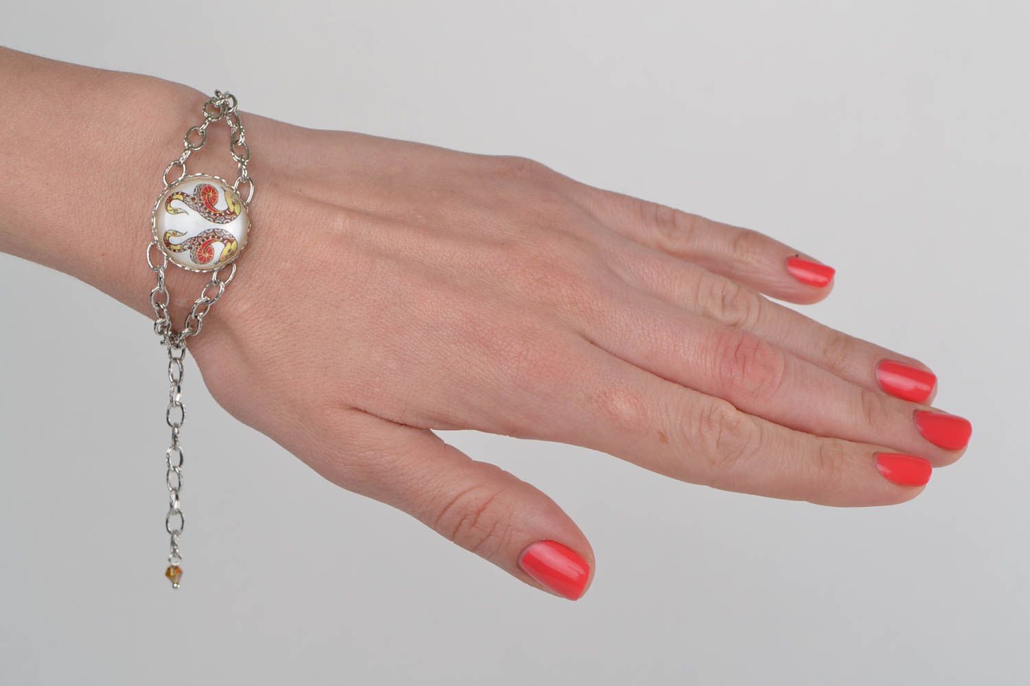 Handmade designer metal zodiac bracelet with glass insert Gemini photo 1