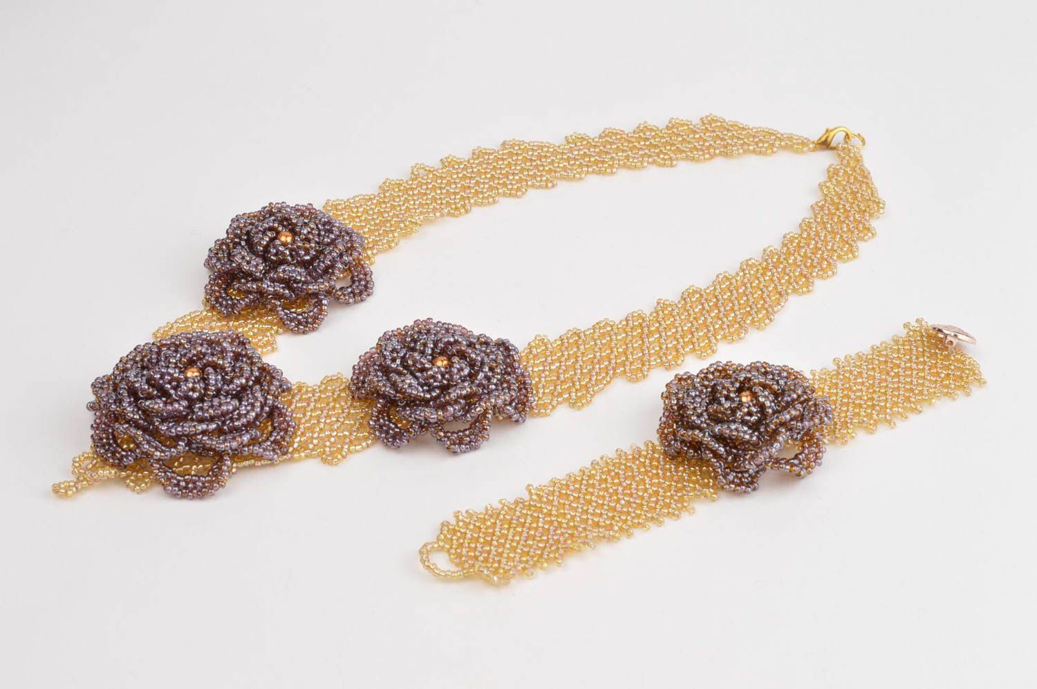 Stylish handmade jewelry set beaded necklace and bracelet handmade gifts photo 3