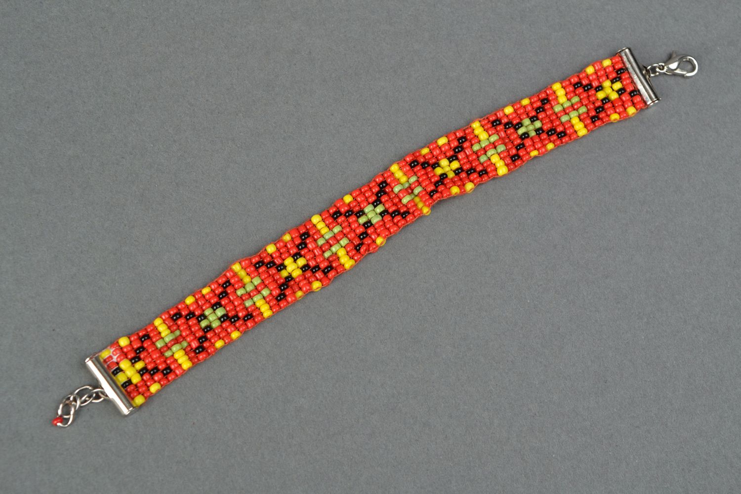 Bright beaded wrist bracelet Red and Yellow photo 1