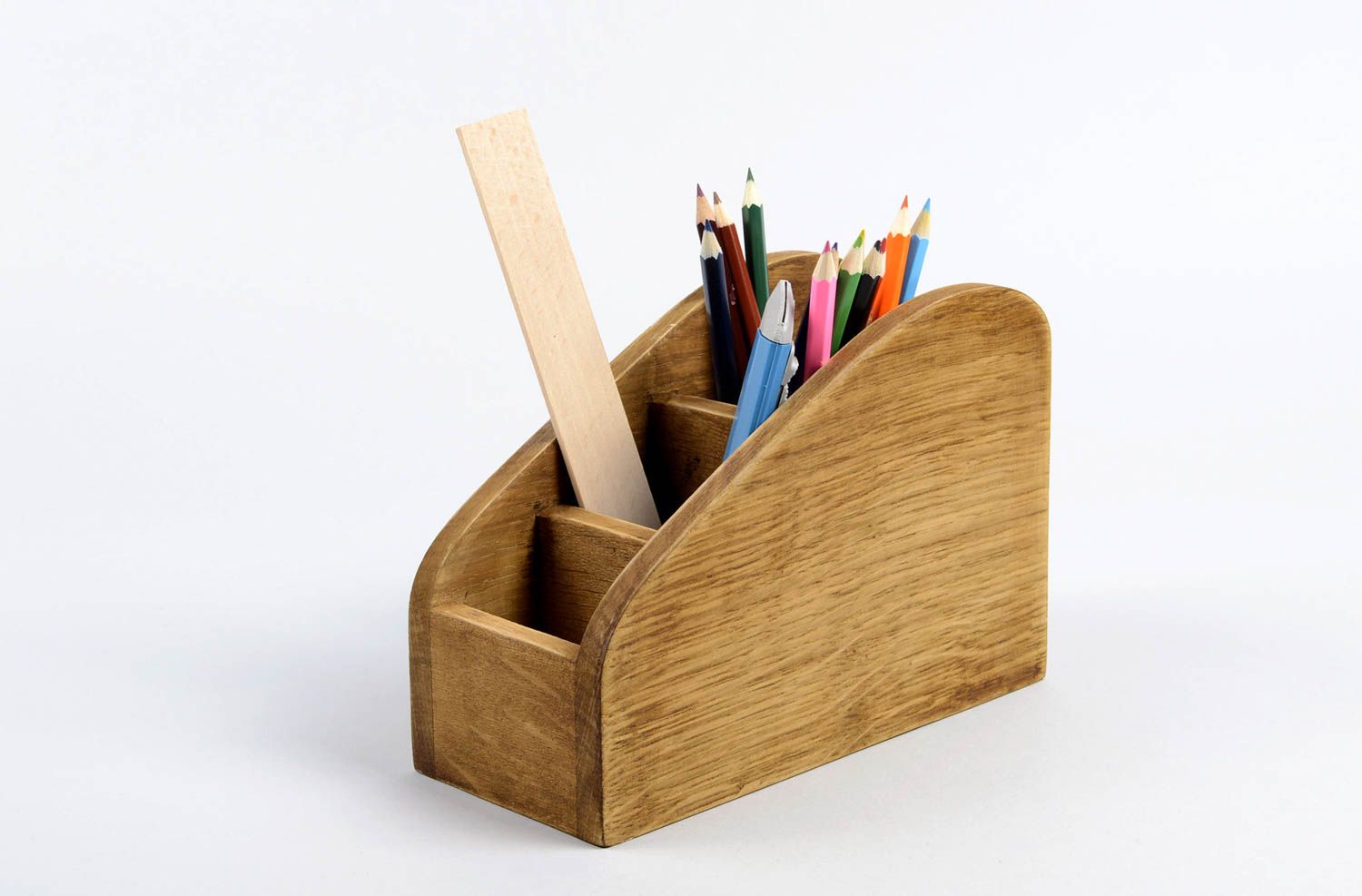 Supporto in legno fatto a mano supporto per matite portaoggetti da tavolo foto 5
