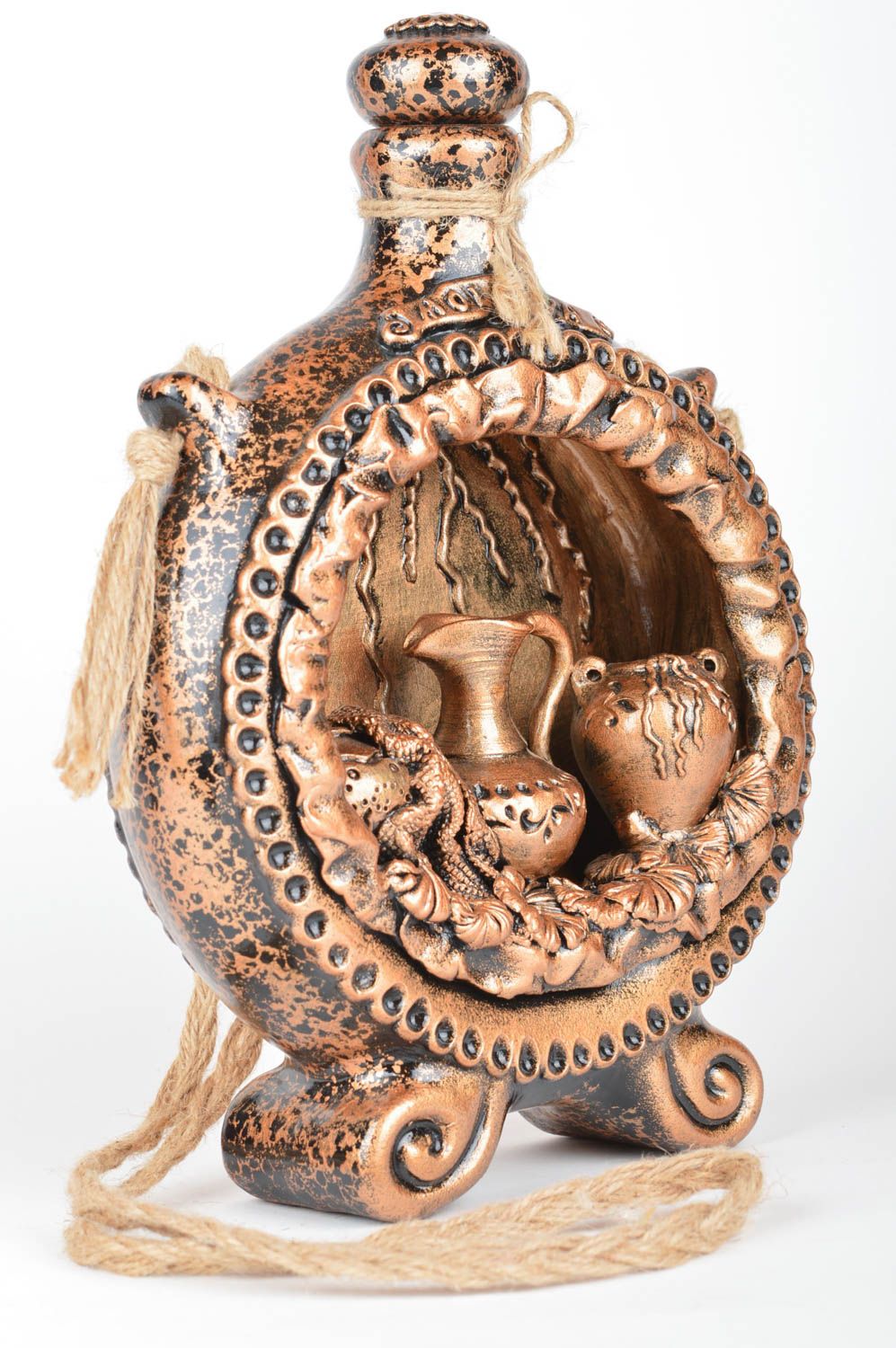 Large circle shape handmade decorative wine decanter in bronze color 4,5 lb photo 2