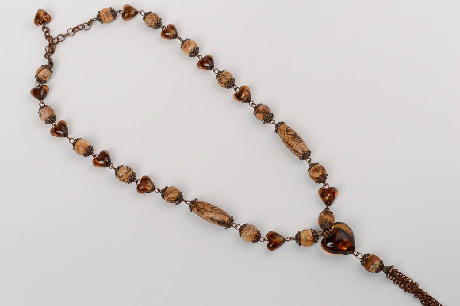 Handmade designer necklace with Venetian glass and natural jasper stone beads photo 5