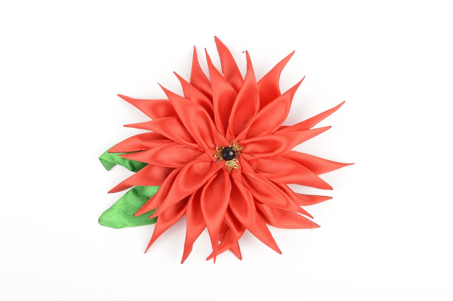 Rote Blume Haarspange aus Atlas handgemachter Schmuck Accessoire für Mädchen foto 3