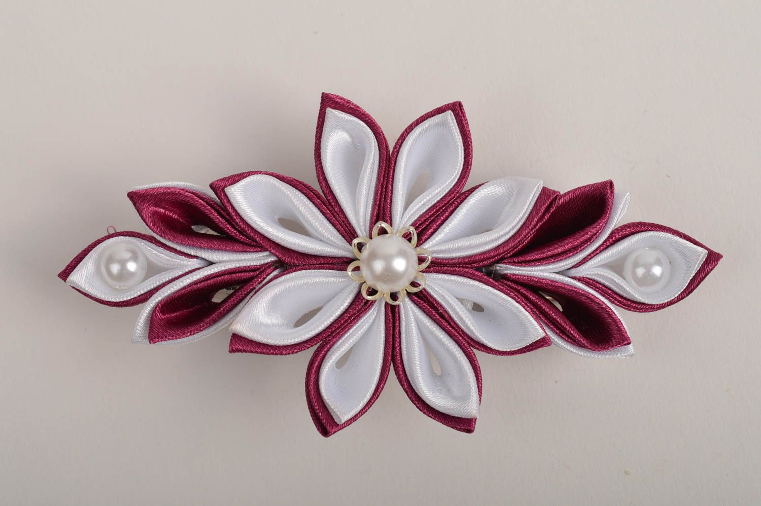 Unusual handmade textile barrette flower hair clip cute hair ornaments photo 3