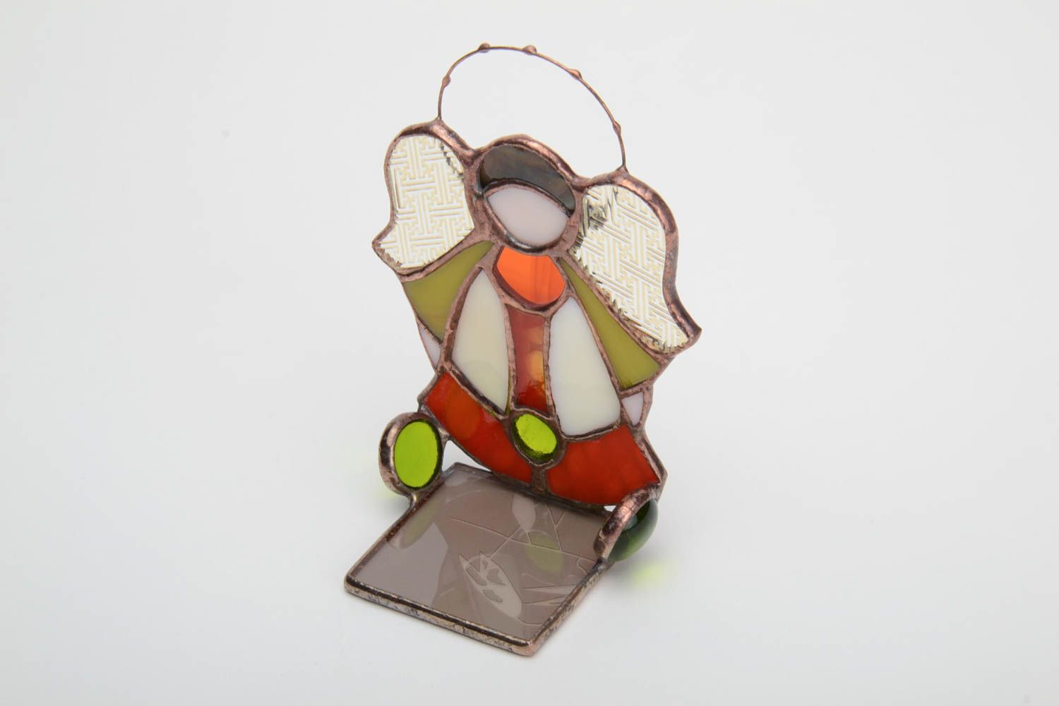 Beautiful bright handmade stained glass candle holder angel figurine photo 3