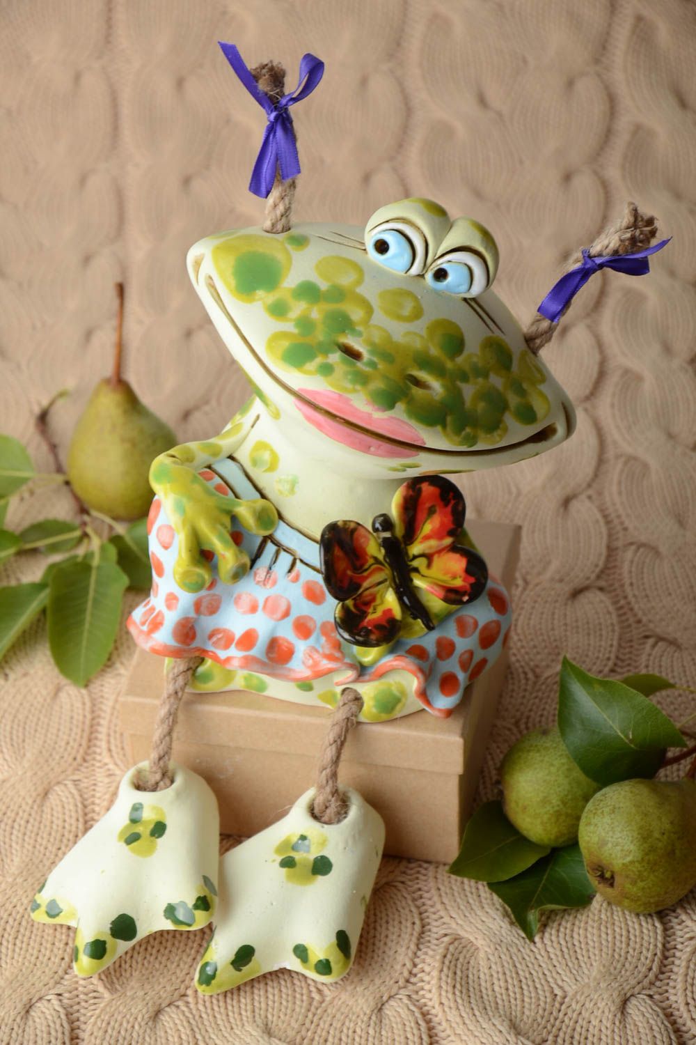 Lustige Spardose handgemachte Keramik Ton Deko Geschenk für Kinder bunt Frosch foto 1