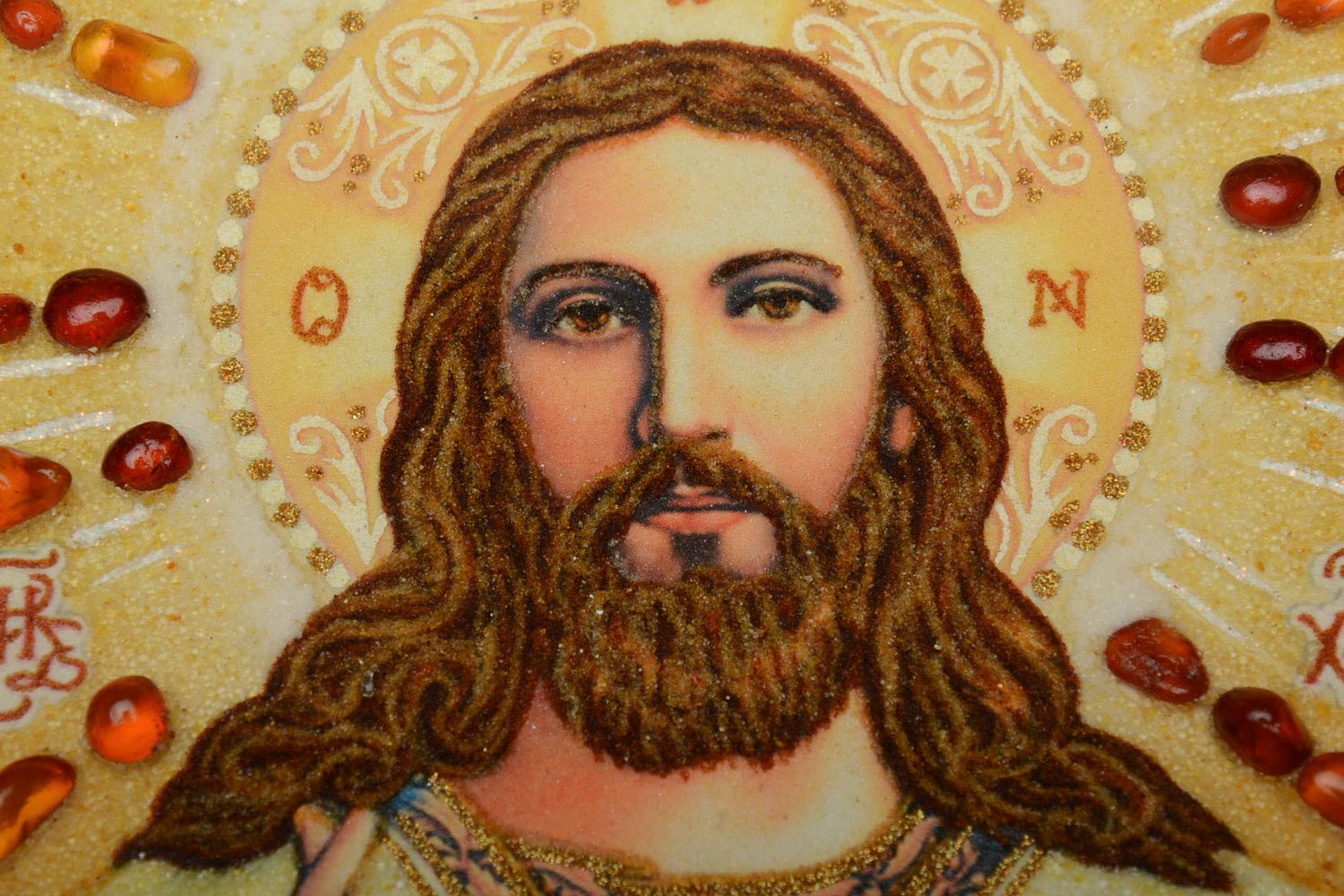Icône en ambre orthodoxe faite main imprimée sur papier encadrée Jésus Christ photo 4
