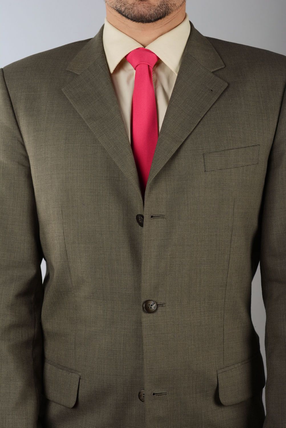 Cravate en gabardine rose vif faite main photo 4