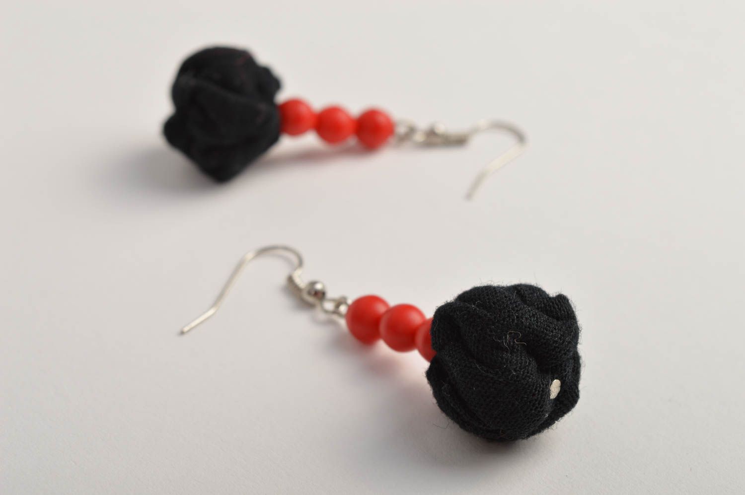 Handmade stylish earrings textile black earrings elegant evening jewelry photo 4
