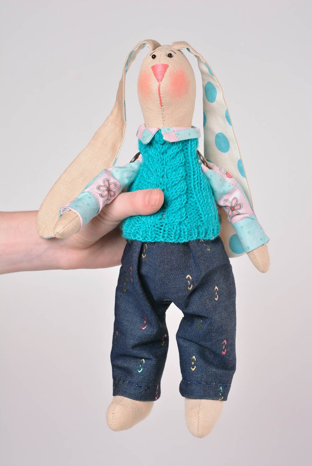 Muñeco de trapo hecho a mano juguete de tela peluche original cosido Conejito foto 2
