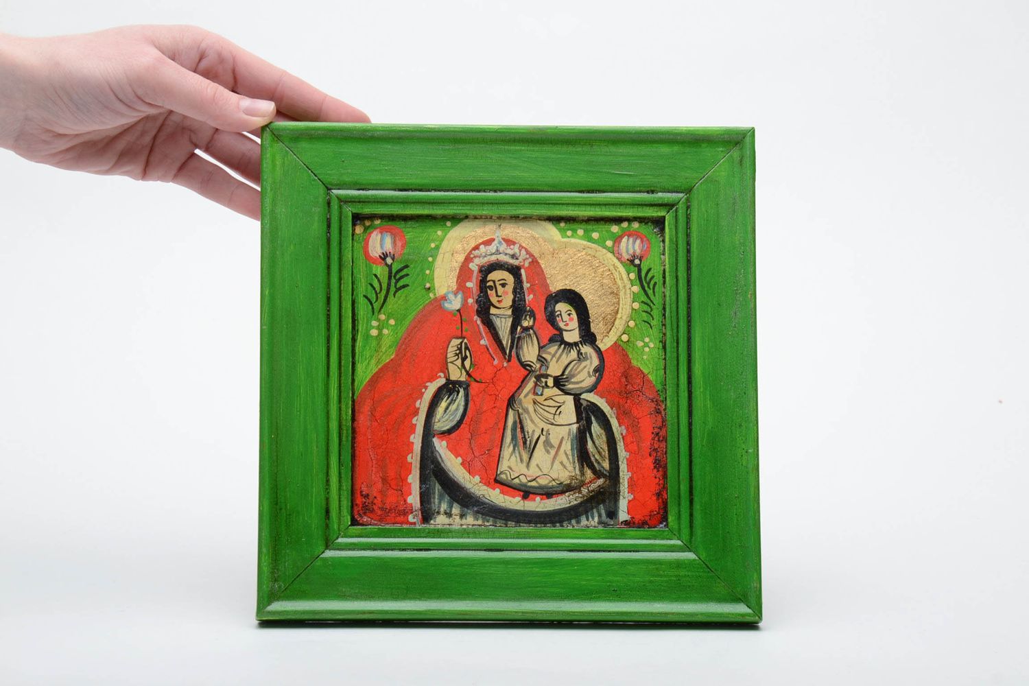 Petite icône Vierge Marie faite main ukrainienne traditionnelle photo 2