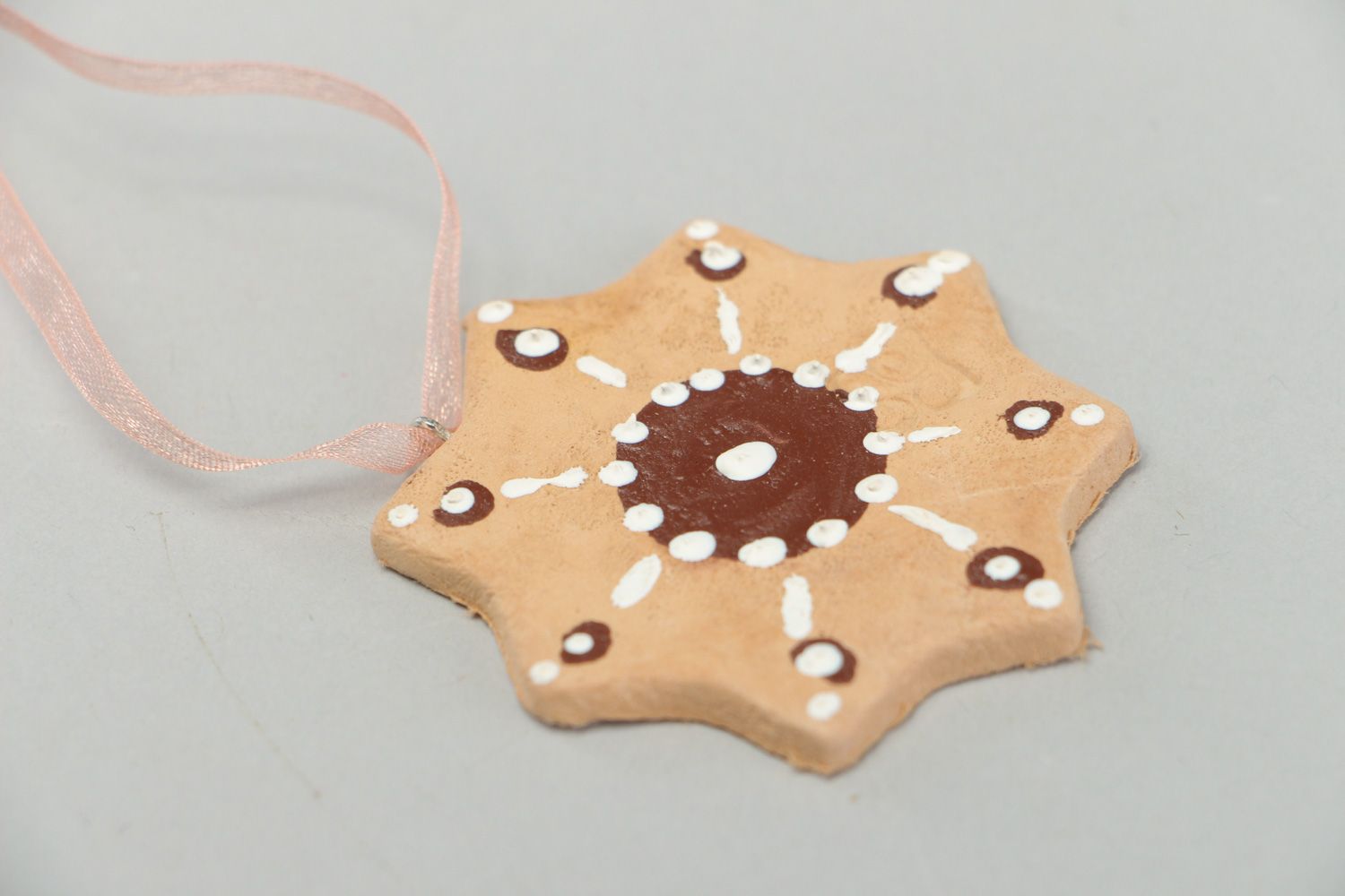 Handmade interior pendant with ribbon plastic ginger cookie photo 2