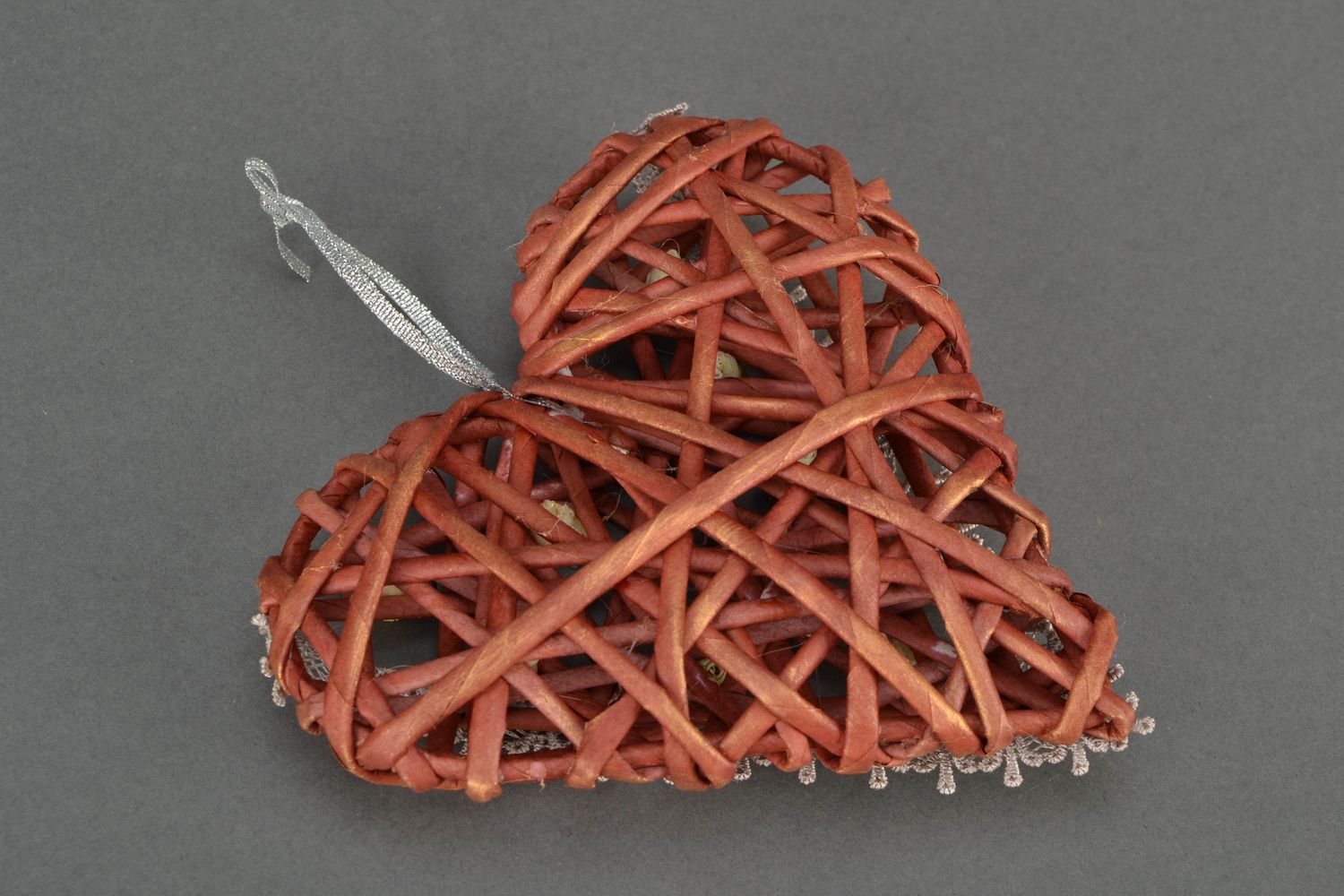 Decorative pendant woven of paper rod Chocolate Heart photo 4