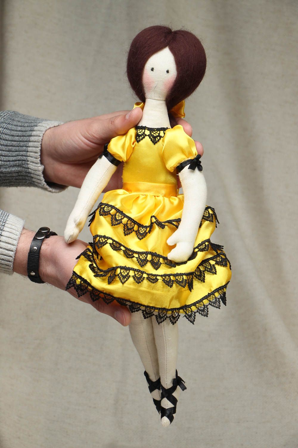 Handmade doll sewn of natural fabrics photo 4
