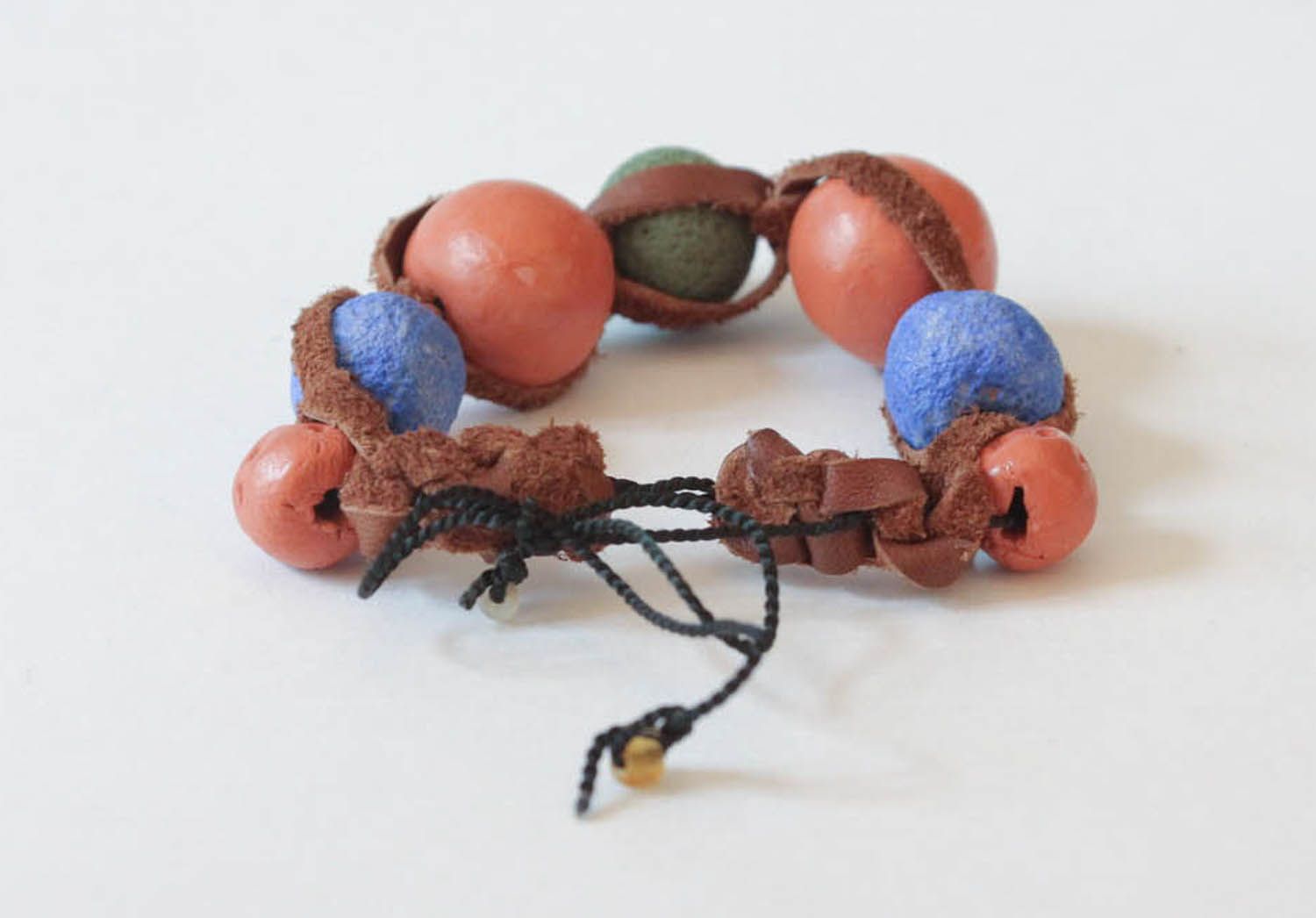 Bracelet made ​​of leather and polymer clay photo 3