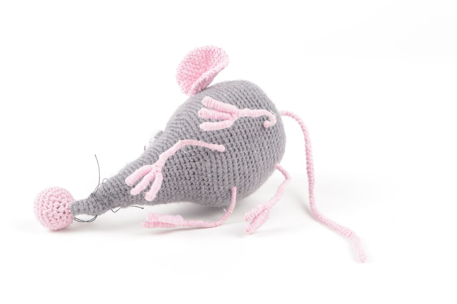 Peluche Souris tricotée Jouet fait main au crochet gris Cadeau pour enfant photo 4