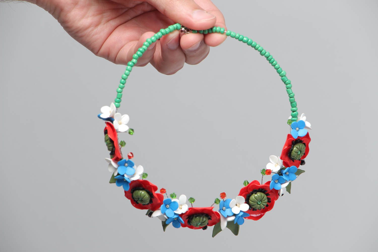 Beautiful handmade necklace designer accessory with flowers beaded jewelry photo 5