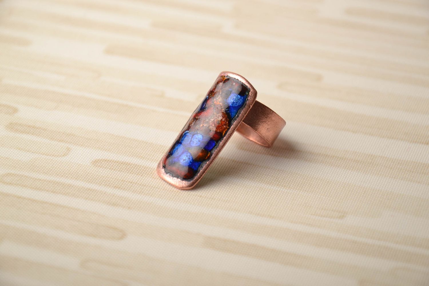 Blue and red designer copper seal ring with hot enamel photo 1