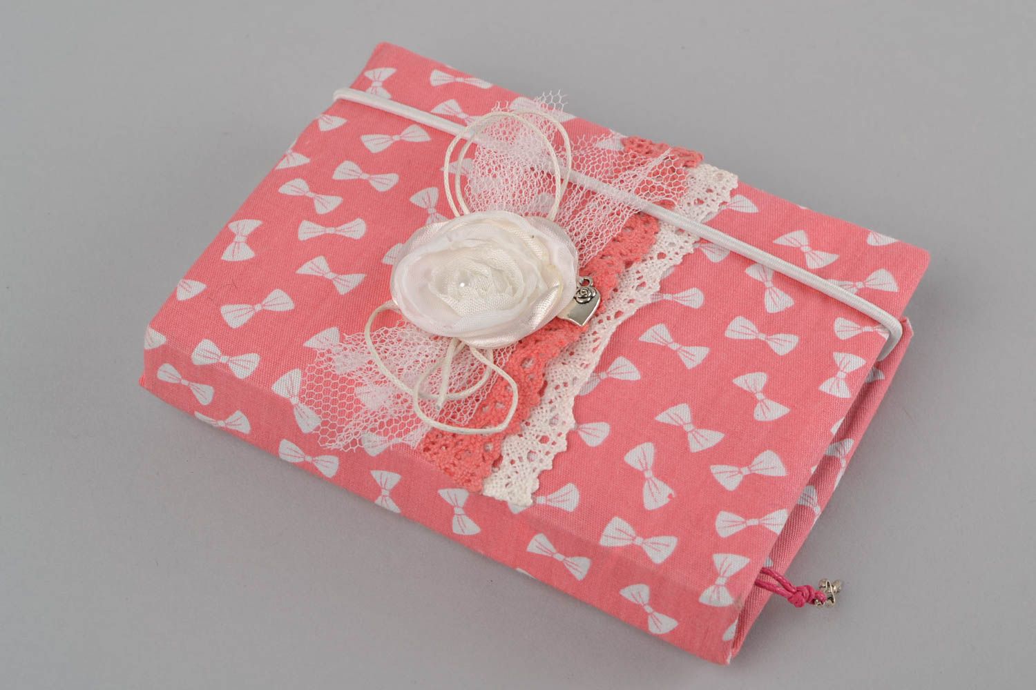 Carnet couverture en tissu de coton rose à noeuds fait main scrapbooking photo 3