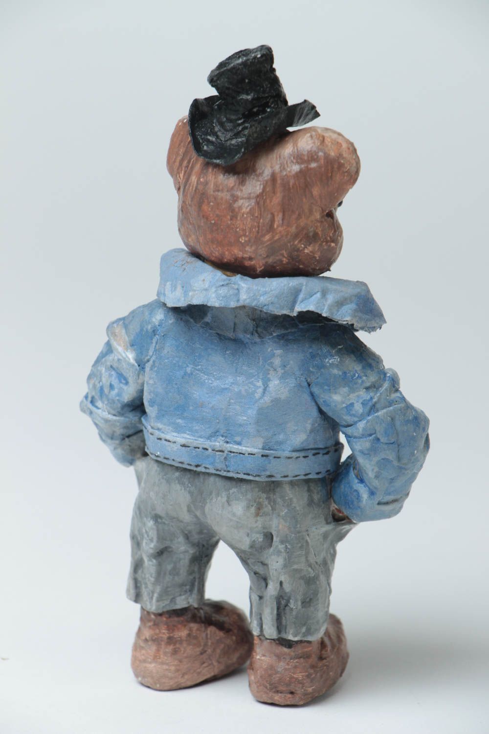 Handmade small painted paper mache statuette of bear Henry for table decor photo 4