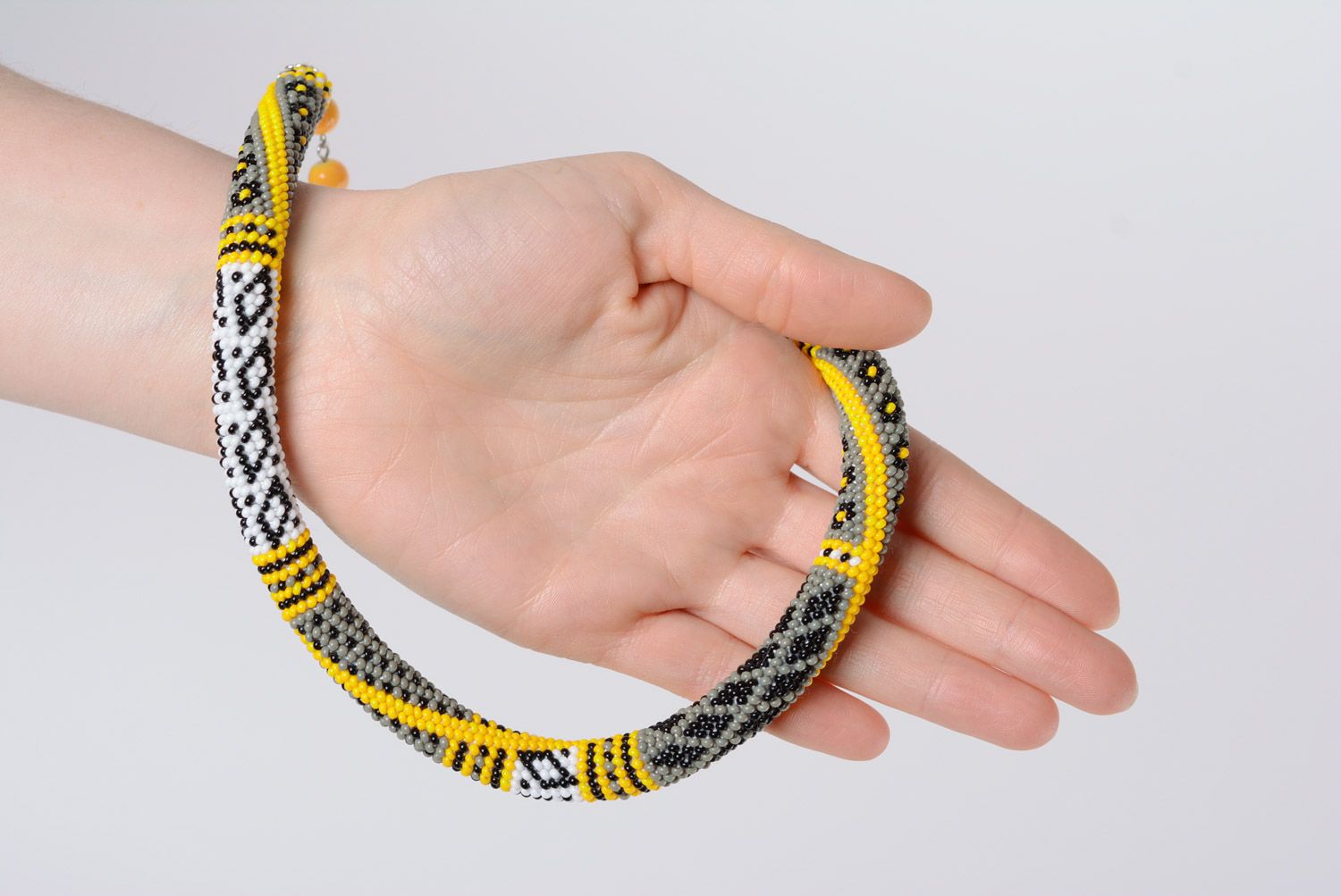 Beautiful bright design woven beaded cord necklace handmade photo 3