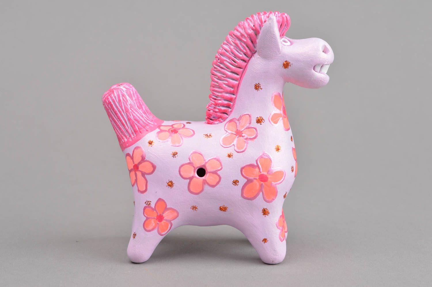 Керамический сувенир ручная работа игрушка из глины лошадка свистулька из глины фото 3
