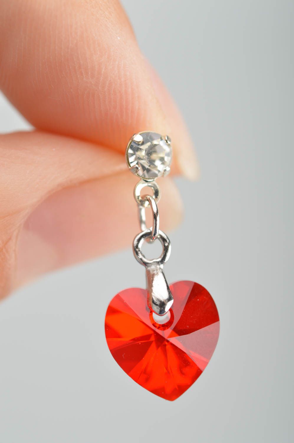 Heart shaped earrings handmade crystal jewelry designer accessories gift idea  photo 3